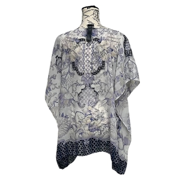 Chicos Sheer Floral Poncho Beach Boho Peasent Hippie Fairy S/M Boxy Lagenlook - Picture 4 of 7